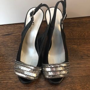 Costume National Peep Toe Sequin Heels Size 7